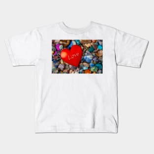 Red Heart Stone Love On Polished Rocks Kids T-Shirt